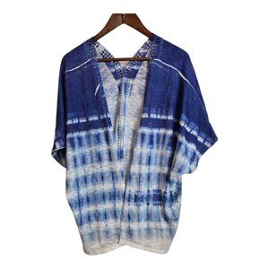 Charlotte Russe Kimono Cardigan Women's XL Blue Tie-Dye Cut Out Back Open Front